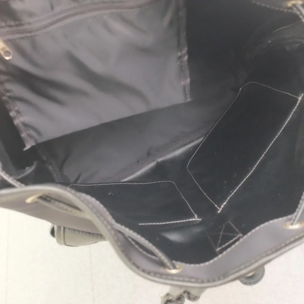 Ebel Black Nylon Faux Leather Turn Lock Cinch‎ Top Travel Backpack